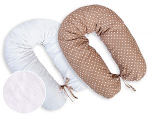 Poduszka ciążowa dwustronna Longer- Białe grochy na brązie